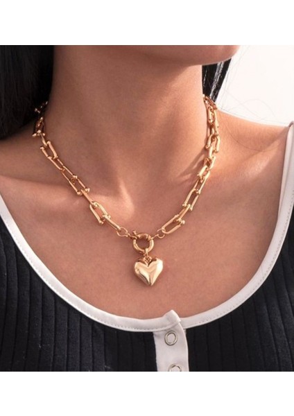 Altın Renk Kadın Tiffany Model Kalpli Lüks Yeni Sezon Kolye