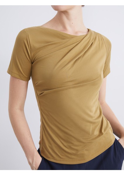 Yeni Sezon Bisiklet Yaka Büzgülü Modal Karışımlı Bluz modelleri