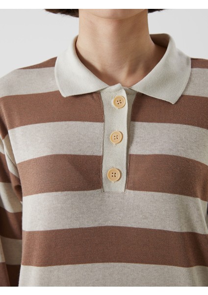 Yeni Sezon Polo Yaka Çizgili Kadın Tişört modelleri