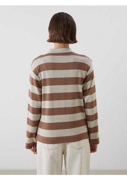 Yeni Sezon Polo Yaka Çizgili Kadın Tişört fırsatları