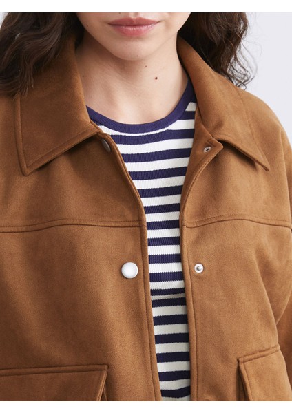 Yeni Sezon Gömlek Yaka Oversize Kadın Süet Görünümlü Ceket modelleri