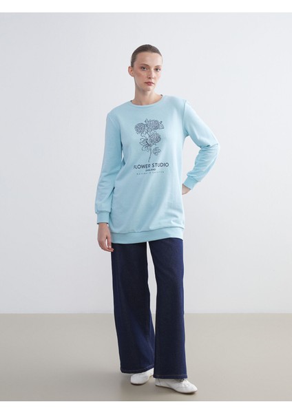 Yeni Sezon Bisiklet Yaka Çiçekli Kadın Sweatshirt Tunik fiyatları