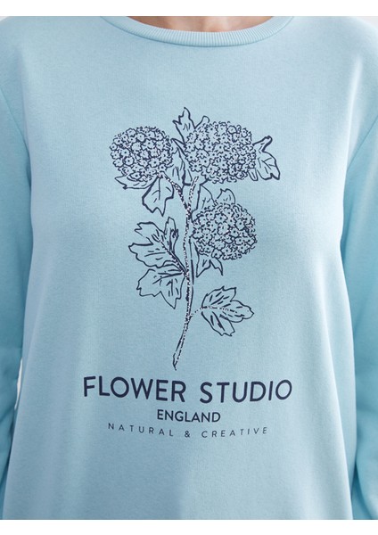 Yeni Sezon Bisiklet Yaka Çiçekli Kadın Sweatshirt Tunik modelleri