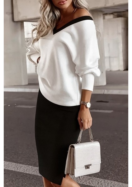 Kadın Uzun Kollu V Yakalı Viskon Iki Iplik Bluz ve Mini Etek Ikili Takım fiyatları