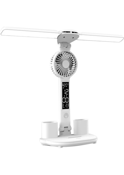 Çalışma Için Şarj Edilebilir Masa Lambası, Masa Lambası Okuma Işığı LED Tablo Işığı Fanlı, LED Saat Dispaly Okuma Lambası (Yurt Dışından)