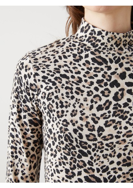 Yeni Sezon Dik Yaka Leopar Desenli Kadın Body modelleri