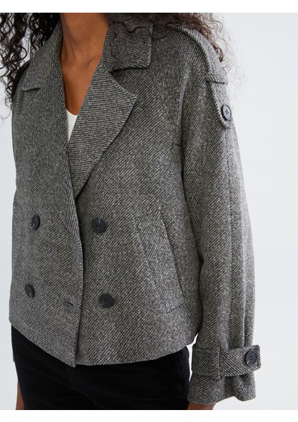 Yeni Sezon Kruvaze Yaka Desenli Kadın Kaşe Ceket modelleri