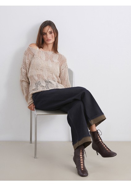 Yeni Sezon Bisiklet Yaka Ajurlu Kadın Triko Kazak