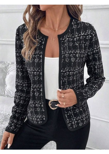 Eyesof Kadın Uzun Kollu Önü Açık Şanel Kısa Ceket