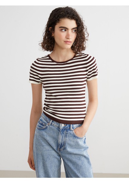 Yeni Sezon Bisiklet Yaka Çizgili Kadın Triko Kazak