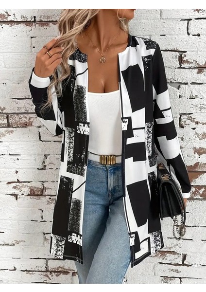 Eyesof Kadın Uzun Kollu Önü Açık Desenli Modal Kısa Ceket