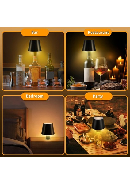 LED Kablosuz Şişe Işık Dokunmatik Masa Lambası Rgb ve 3 Renkli Şişe Lambası Iç/açık Restoranlar ve Barlar Siyah (Yurt Dışından)