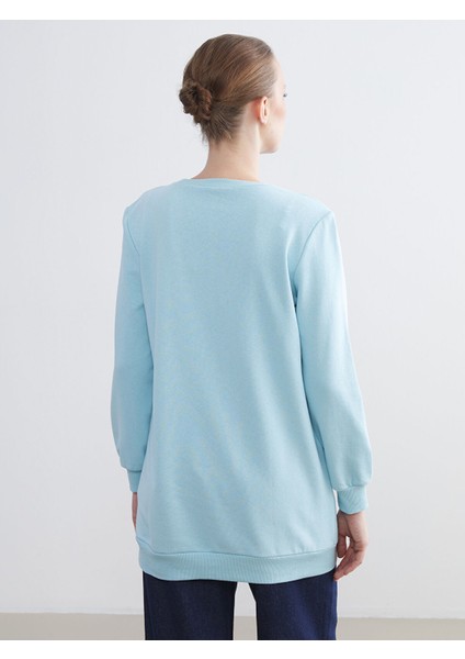 Yeni Sezon Bisiklet Yaka Çiçekli Kadın Sweatshirt Tunik fırsatları