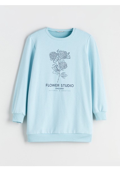 Yeni Sezon Bisiklet Yaka Çiçekli Kadın Sweatshirt Tunik indirimleri