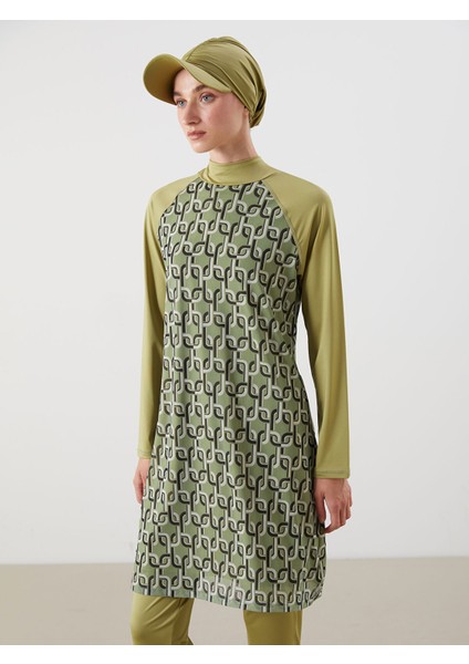 Yeni Sezon Dik Yaka Desenli Kadın Tesettür Mayo Takımı fiyatları