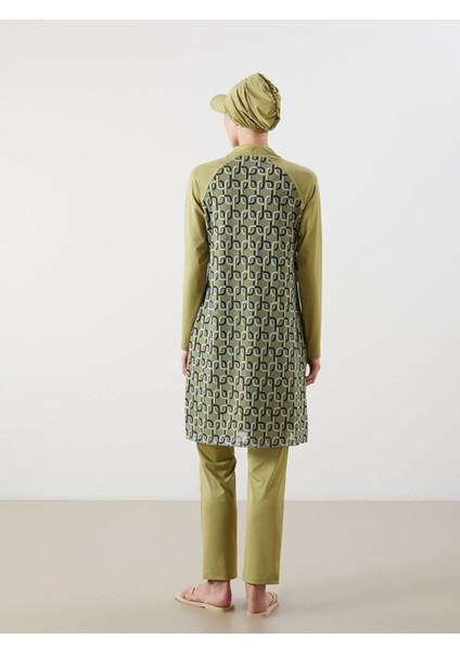 Yeni Sezon Dik Yaka Desenli Kadın Tesettür Mayo Takımı fırsatları