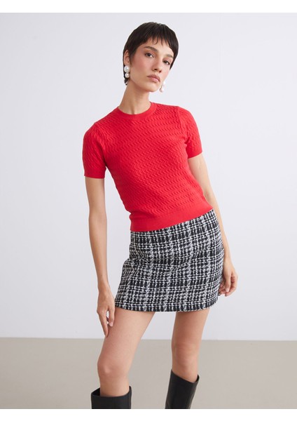 Yeni Sezon Bisiklet Yaka Kendinden Desenli Kadın Triko Kazak