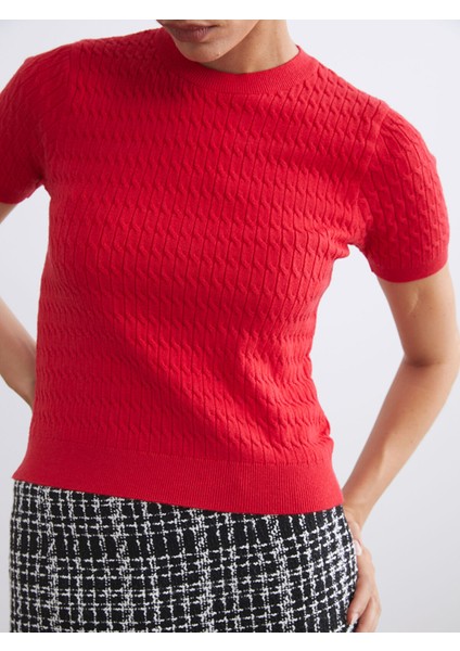 Yeni Sezon Bisiklet Yaka Kendinden Desenli Kadın Triko Kazak modelleri