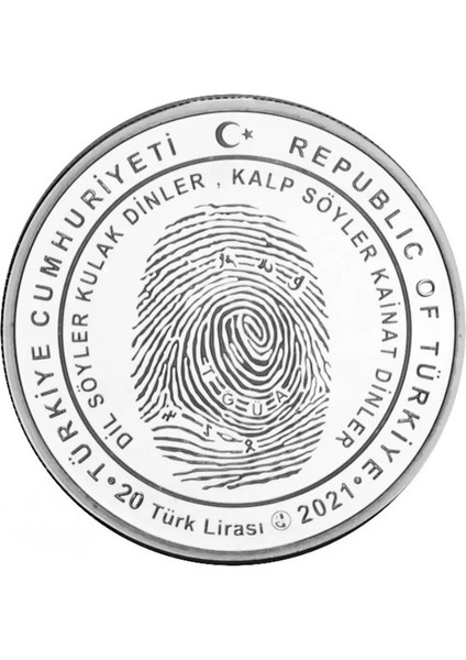 Yunus Emre ve Türkçe Yılı Hatıra 20 Lira 2021 Gümüş. 3000 Baskı. Seri Nolu Sertifikalı 31,1 gr Çil modelleri