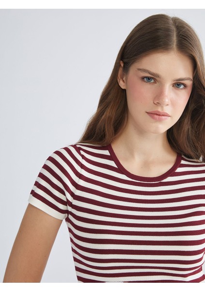 Yeni Sezon Bisiklet Yaka Çizgili Kadın Triko Kazak