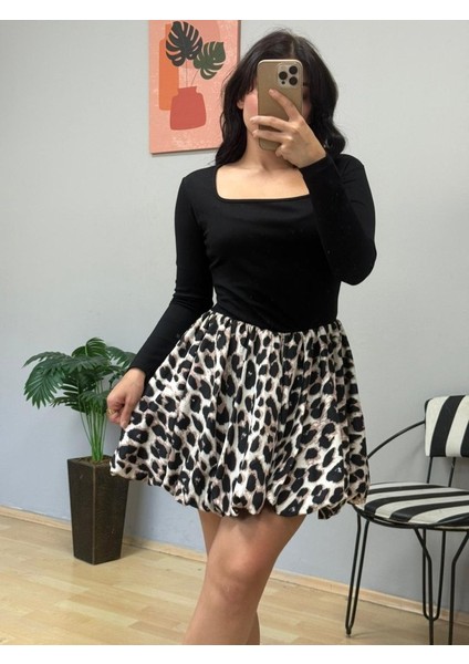 Kadın Uzun Kollu Kare Yaka Mini Balon Modal Elbise fiyatları