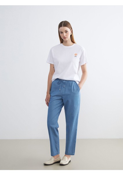 Yeni Sezon Beli Lastikli Carrot Fit Kadın Jean Pantolon