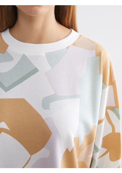 Yeni Sezon Bisiklet Yaka Desenli Kadın Sweatshirt Tunik modelleri