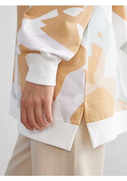 Yeni Sezon Bisiklet Yaka Desenli Kadın Sweatshirt Tunik fırsatları