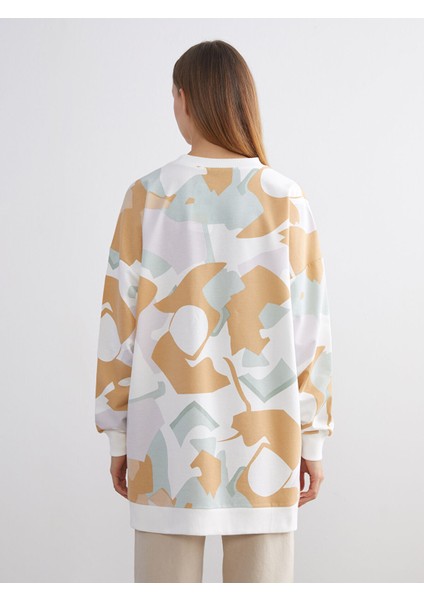 Yeni Sezon Bisiklet Yaka Desenli Kadın Sweatshirt Tunik indirimleri