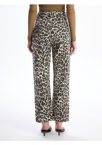 Yeni Sezon Leopar Desenli Straight Fit Kadın Jean Pantolon fırsatları