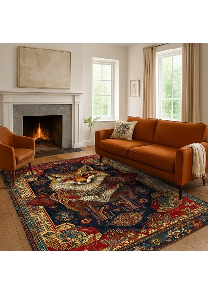 Bohem Halı, Lacivert Kırmızı Hayvan Motifli, Kaymaz Taban, Yumuşak Dokulu modelleri