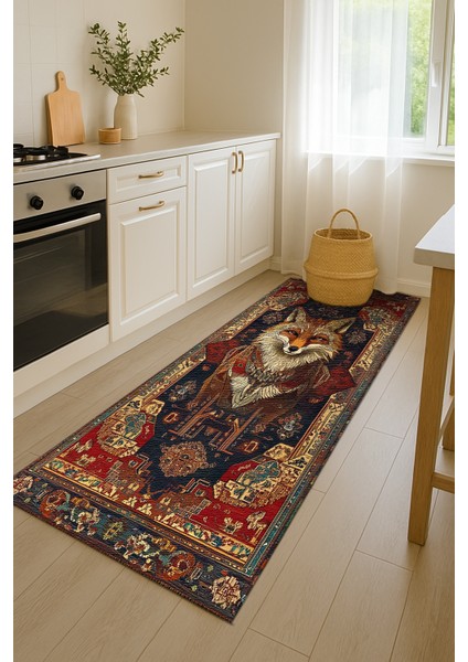 Bohem Halı, Lacivert Kırmızı Hayvan Motifli, Kaymaz Taban, Yumuşak Dokulu indirimleri