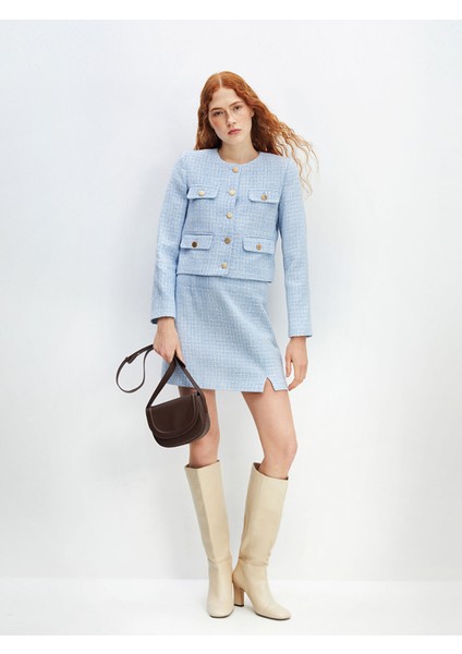 Yeni Sezon Bisiklet Yaka Ekose Kadın Tüvit Ceket