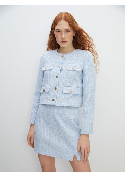 Yeni Sezon Bisiklet Yaka Ekose Kadın Tüvit Ceket modelleri