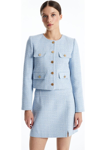 Yeni Sezon Bisiklet Yaka Ekose Kadın Tüvit Ceket fırsatları