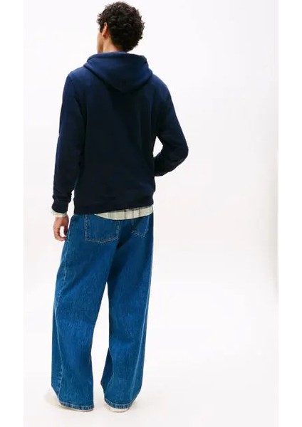 Tommy Hılfıger Erkek Marka Logolu Kapüşonlu Organik Pamuklu Kanguru Ceplli Günlük Kullanıma Uygun Mavi Sweatshirt DM0DM20746 0gy fırsatları