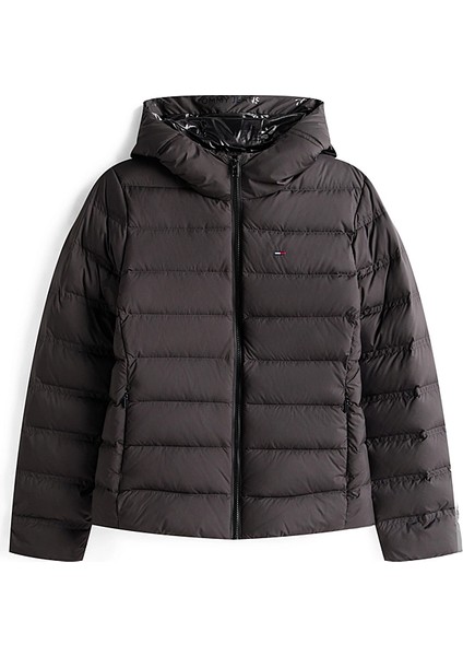 Tommy Hılfıger Kadın Marka Bayrak Logolu Sabit Kapüşonlu Kapitone Dolgulu Siyah Mont DW0DW21617 Bds indirimleri