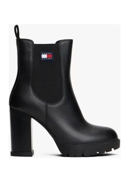 Tommy Hılfıger Kadın Marka Logolu Yüksek Topuklu Deri Şık Görünüşlü Siyah Bot & Bootie EN0EN02831 Bds