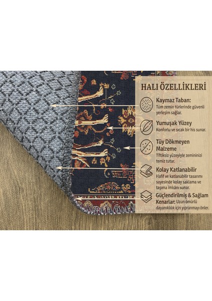 Bohem Stil Hayvan Figürlü Halı, Lacivert ve Kırmızı Renk, Salon Halısı, Polyester ve Kolay Yıkanabilir fırsatları
