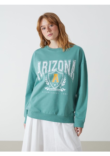 Yeni Sezon Bisiklet Yaka Baskılı Kadın Sweatshirt