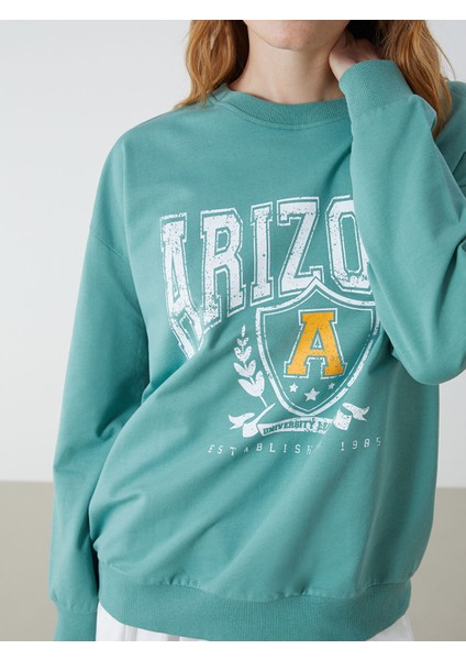Yeni Sezon Bisiklet Yaka Baskılı Kadın Sweatshirt modelleri