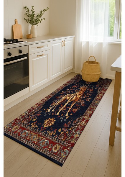 Bohem Stil Hayvan Figürlü Halı, Lacivert ve Kırmızı Renk, Salon Halısı, Polyester ve Kolay Yıkanabilir indirimleri