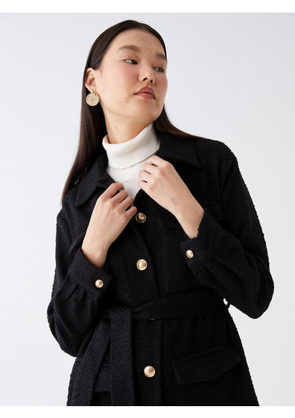 Yeni Sezon Gömlek Yaka Desenli Kadın Tüvit Blazer Ceket modelleri