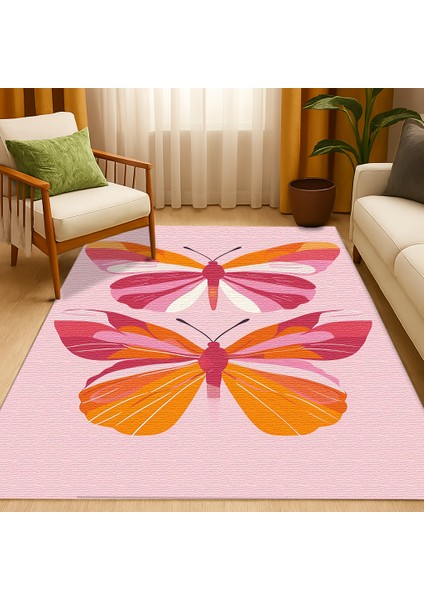 Kelebek Figürlü Pembe Çocuk Odası Halısı, Yumuşak Dokulu ve Kaymaz Tabanlı fiyatları