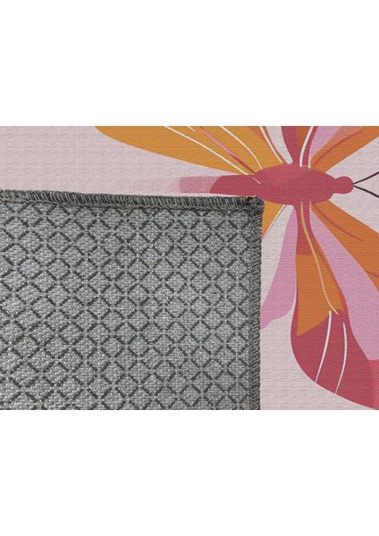 Kelebek Figürlü Pembe Çocuk Odası Halısı, Yumuşak Dokulu ve Kaymaz Tabanlı