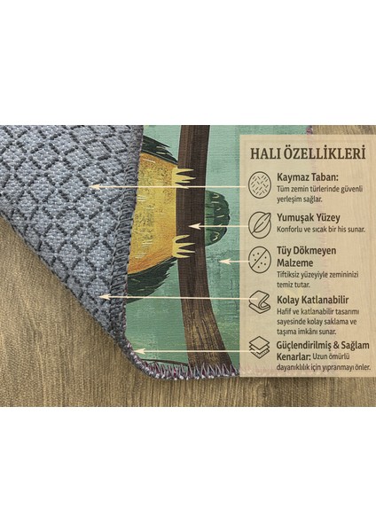 Çocuk Odası Halısı, Baykuş Figürlü, Yeşil Zemin, Kaymaz ve Yumuşak Dokulu fırsatları