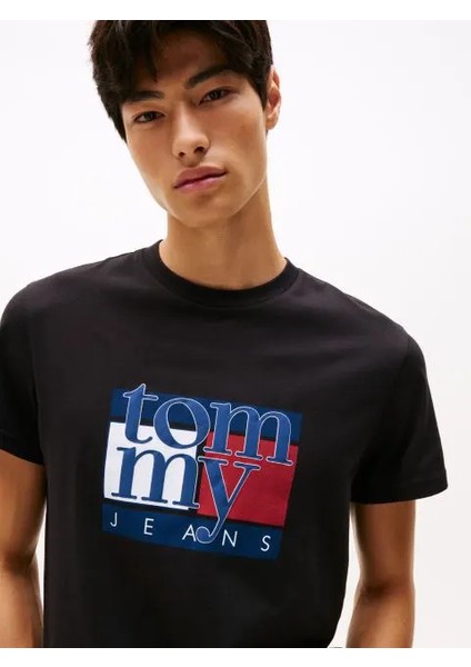 Tommy Hılfıger Erkek Marka Logolu Organik Pamuklu Bisiklet Yakalı Günlük Kullanıma Uygun Siyah T-Shirt DM0DM21977 Bds fiyatları
