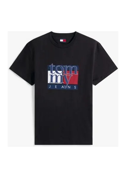 Tommy Hılfıger Erkek Marka Logolu Organik Pamuklu Bisiklet Yakalı Günlük Kullanıma Uygun Siyah T-Shirt DM0DM21977 Bds fırsatları