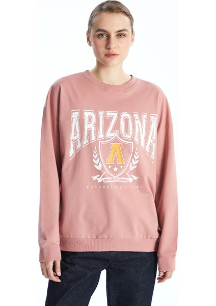 Yeni Sezon Bisiklet Yaka Baskılı Kadın Sweatshirt