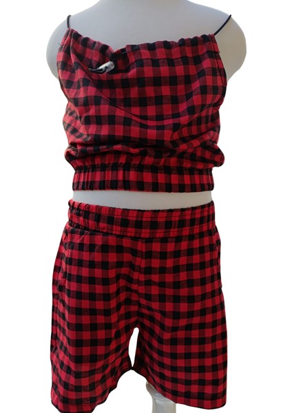 Kız Çocuk Pötikare Desenli Askılı Crop Şort İkili Takım indirimleri